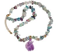 XHUUU Fluorite Chain Necklaces for Women Drusy Quartz Amethyst Pendant Tumbled Crystals Chips Reiki Stone Choker Necklace