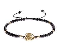 XHUUU Real Black Agate Beaded Anklet 14k Gold Plated Heart-Shaped Tree of Life Ankle Bracelets for Women Reiki Healing Gemstones and Crystals Beach Foot Gifts