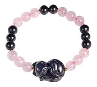 XHUUU Rose Quartz with Black Obsidian Fox Bracelets for Women Crystals and Gemstones Reiki Stone Bring Good Luck Bracelet