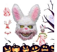 XHWOLGARIAN Ghostface Mask, Horror Masks from 18, Extreme Including Play Knife, Apron & Neck Decoration, Bloody Bunny Mask for Adults, Scary Halloween Costume, Carnival Party & Cosplay Masquerade