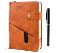 XHYASD 2025 Diary A5 Page a Day from Jan to Dec,personal organiser diary 2025,Full Year Daily Planner with Colorful Monthly Tabs,with Faux Leather Cover,Monthly Tabs, Inner Pocket,14.5 X 21.2cm（Brown)