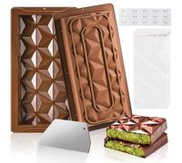 XHYASD 2PCS Silicone Deep Chocolate Bar Moulds with Spatula, BPA-Free Reusable Baking Moulds for Chocolate, Candy, Protein Bars, DIY Treats