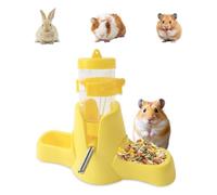 XHYASD Hamster Drinking Bottle 80 ml, Yellow 3-in-1 Rodent Water Bottle with Double Feeding Bowl & Stand, No Water Leakage, Automatic Water Dispenser for Hamsters, Rabbits, Guinea Pigs, Chinchilla