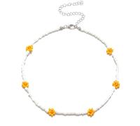XHYRHTS Gänseblümchen-Halskette aus 925er-Sterlingsilber für Frauen und Mädchen, Sommer-Boho-Korea, schöne Gänseblümchen-Blumen, bunter Perlenanhänger, Statement-Halskette mit kurzem Kragen, Urlaub,