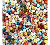 XHYXWN 1000 Pcs 6/7 Mm Colorful Acrylic Letter Beads, Flat Round and Square Letter Spacer Beads, for Stringing, DIY Bracelet Necklace Keychain Jewelry Making