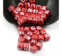 XHYXWN 20 Pcs 8/10 Mm Colorful Square Porcelain Beads, Glazed Devil Eye Ceramic Spacer Beads, for DIY Beaded Bracelets, Necklaces, and Earrings Making