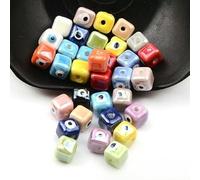 XHYXWN 20 Pcs 8/10 Mm Colorful Square Porcelain Beads, Glazed Devil Eye Ceramic Spacer Beads, for DIY Beaded Bracelets, Necklaces, and Earrings Making