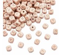 XHYXWN 26 Pcs 12 Mm Square Letter Wooden Beads, Natural Wooden Spacer Beads, for Beaded Handmade Woven Bracelets and Necklaces DIY Craft Making