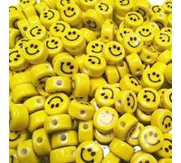 XHYXWN 30 Pcs 8-16 Mm Yellow Smiley Face Porcelain Beads, Flat Round Ceramic Loose Beads for Jewelry Making DIY Crafts Bracelets Necklaces
