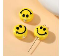 XHYXWN 35 Pcs 12/14/15 Mm Yellow Smiley Face Porcelain Beads, Handmade Ceramic Spacer Beads, for Beaded DIY Earrings, Hair Accessories and Bracelets
