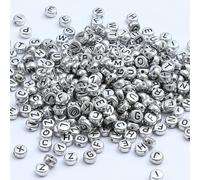 XHYXWN 400 Pcs 7 Mm Silver Acrylic Round Letter Beads, Retro Letter Loose Beads, for DIY Hand-Woven Bracelet Necklace Jewelry Making
