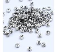 XHYXWN 400 Pcs 7 Mm Silver Acrylic Round Letter Beads, Retro Letter Loose Beads, for DIY Hand-Woven Bracelet Necklace Jewelry Making