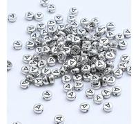 XHYXWN 400 Pcs 7 Mm Silver Acrylic Round Letter Beads, Retro Letter Loose Beads, for DIY Hand-Woven Bracelet Necklace Jewelry Making