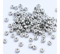 XHYXWN 400 Pcs 7 Mm Silver Acrylic Round Letter Beads, Retro Letter Loose Beads, for DIY Hand-Woven Bracelet Necklace Jewelry Making