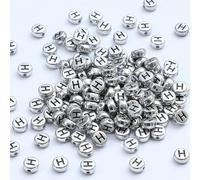 XHYXWN 400 Pcs 7 Mm Silver Acrylic Round Letter Beads, Retro Letter Loose Beads, for DIY Hand-Woven Bracelet Necklace Jewelry Making