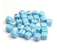XHYXWN 50 Pcs 8/10 Mm Evil Eye Ceramic Beads, Colorful Glazed Square Ceramic Spacer Beads, for DIY Handmade Beaded Bracelets, Necklaces, and Earrings Making