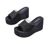 XHZPF Women Summer Platform Beach Comfort Sandals Heel Slippers Perfect for Parties, & Vacation(black,39)