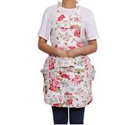 Xiabing Women's Cotton Floral Apron with Pockets, Adjustable Long Ties for Kitchen Cooking, Baking and Gardening, 72 x 55 cm