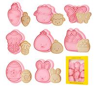 XIACIBDUS 8pcs Cookie Cutters Set, Plastic Pressable Biscuit Cutters for Baking, 3D Cartoon Shaped Easter Biscuit Moulds, Cute Animal Cookie Stamp Mould for Kids DIY Chocolate Fondant Pastry Cake