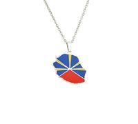 XIAFH France Reunion Island Map and Flag Pendant Necklace for Women Men Stainless Steel Adjustable Necklace Ethnic Jewellery Gifts (silver)