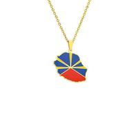 XIAFH France Reunion Island Map and Flag Pendant Necklace for Women Men Stainless Steel Adjustable Necklace Ethnic Jewellery Gifts (gold)