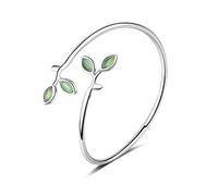 XIAFH Tender Green Leaf Bracelet for Women Girls Ladies Adjustable Leaf Bracelet 925 Silver Leaf Cat's Eye Stone Bracelet Jewellery Gift (silver)