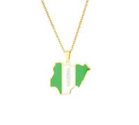XIAFH Vintage Africa Map of Nigeria Pendant Necklace for Women Girls Stainless Steel Adjustable Taliban Necklace Geometric Ethnic Jewellery Gifts for Women Men (gold)