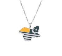 XIAFH Vintage Kashmir Map and Flag Pendant Necklace for Women Girls Stainless Steel Adjustable Taliban Necklace Geometric Ethnic Jewellery Gifts for Women Men (silver)