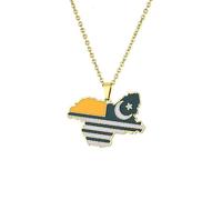 XIAFH Vintage Kashmir Map and Flag Pendant Necklace for Women Girls Stainless Steel Adjustable Taliban Necklace Geometric Ethnic Jewellery Gifts for Women Men (gold)