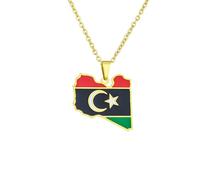 XIAFH Vintage Map of Libya Pendant Necklace for Women Girls Stainless Steel Adjustable Taliban Libya Map Necklace Jewellery Gifts for Women Men Girlfriend Friend (gold)