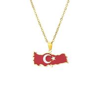 XIAFH Vintage Map of Turkey Pendant Necklace for Women Girls Stainless Steel Adjustable Taliban Turkey Map Necklace Jewellery Gifts for Women Men Girlfriend Friend (gold)