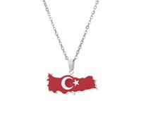 XIAFH Vintage Map of Turkey Pendant Necklace for Women Girls Stainless Steel Adjustable Taliban Turkey Map Necklace Jewellery Gifts for Women Men Girlfriend Friend (silver)