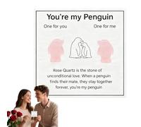 XIAGER 2 Cute Rose Quartz Penguin Calming Crystals Gift Set for Anxiety & Stress Relief,Cute Worry Stones for Women,Crystal Penguin Ornaments with Card for Girlfriend Boyfriend Wife Husband