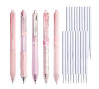 XIAGER 5Pcs Cute Pink Pens,0.5mm Retractable Gel Pens with 20 Black Ink Refills,Aesthetic Translucent Pink Barrel,Smooth Writing,Cute Stationery Set for School,Office,Home