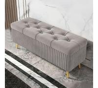 XIAGJAO Velvet Storage Ottoman Foot Rest Stool with Padded Seat, Modern Upholstered Window Bench End of Bed Storage Benches with Gold Legs,Home Long Bench,N(Size:110cm,Color:Light Grey)