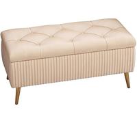 XIAGJAO Velvet Storage Ottoman Foot Rest Stool with Padded Seat, Modern Upholstered Window Bench End of Bed Storage Benches with Gold Legs,Home Long Bench,N(Size:120cm,Color:Beige)
