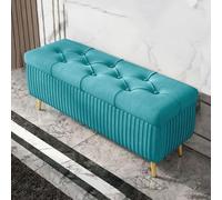 XIAGJAO Velvet Storage Ottoman Foot Rest Stool with Padded Seat, Modern Upholstered Window Bench End of Bed Storage Benches with Gold Legs,Home Long Bench,N(Size:110cm,Color:Light Blue)