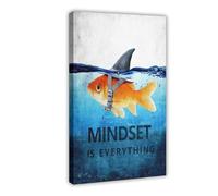 XIAGN Goldfish Big Shark Mindset Is Everything Poster Canvas Poster Bedroom Decor Landscape Office Room Decor Gift 08x12inch(20x30cm)