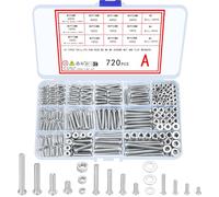 Xiaheipi 720 Pcs M3 M4 M5 Galvanized Screws with Nuts and Washers Assortment Set, Assorted Cross Pan Head Machine Screws Nuts and Bolts Set for Home Office Industrial Electronic (A)
