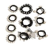 XIAHIOPT 10Pcs Trend Pearl Seamless Black Bows Hair Ropes Lace Hair Rubber Band Simple Heads Rope for Adult Children