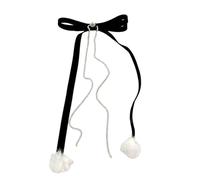 XIAHIOPT Delicate Bow Ribbon Pompoms Rhinestones Bow Hair Clip Sweet Girls Fairy Rhinestones Tassels Balletcore