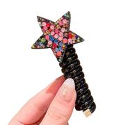 XIAHIOPT Hair Ties for Women,Hair Elastics Band Spirals Hair Ties for Girl Rhinestones Star Pendant Elastic Hair Ties