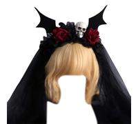 XIAHIOPT Rose Hairband with Veil for Women Cosplay Party Costume Day of the Death Hair Clip Halloween Hair Accessories