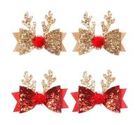 XIAHIOPT Sparkling Hair Clip with Sequins Bowknot Deer Horn Hairpin for Girls Festive Headwear Christmas Present