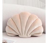 XIAIJIA Seashell Decorative Pillow Shell Shaped Throw Pillow 3D Insert Beach Pillow Soft Velvet Pillow Sea Ocean Decoration Couch Bed Pillow Cushions(Champagne,18 X 13 inch)