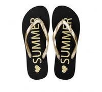 Xiaipomu]Womens Flip Flops Strap Thong Sandals Ladies Summer | Glittery Gold Straps・Black PE Non-Slip Sole・Gold Summer Heart Print・Size EU 36