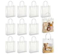 xialgshe 10 PCS Clear Plastic Gift Bags with Handles - 7.87"x2.76"x9.84" Reusable PVC Tote for Party Favors,Wedding, Birthday, Baby Shower,Halloween,Goodie Bags, Retail Shopping,Boutique, Treat Bags