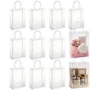 xialgshe 10 PCS Clear Plastic Gift Bags with Handles - 7.87"x3.94"x11.8" Reusable PVC Tote for Party Favors,Wedding, Birthday, Baby Shower,Halloween,Goodie Bags, Retail Shopping,Boutique, Treat Bags