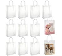 xialgshe 10 PCS Clear Plastic Gift Bags with Handles - 7.87"x3.94"x11.8" Reusable PVC Tote for Party Favors,Wedding, Birthday, Baby Shower,Halloween,Goodie Bags, Retail Shopping,Boutique, Treat Bags