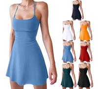 XIALIN Womens Tennis Dress Workout Shorts Dresses Sleeveless Summer Slim for Golf Athletic Dresses for Women (UK, Alpha, M, Regular, Regular, Light Blue)
